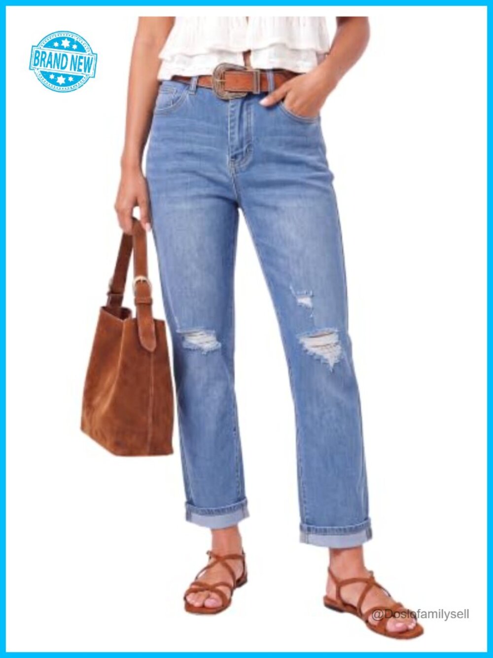 High Waisted Straight Leg Ripped Stretchy Cropped Jeans 27" Inseam